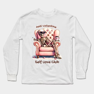 Anti Valentine Self Love Club Skeleton Funny Long Sleeve T-Shirt